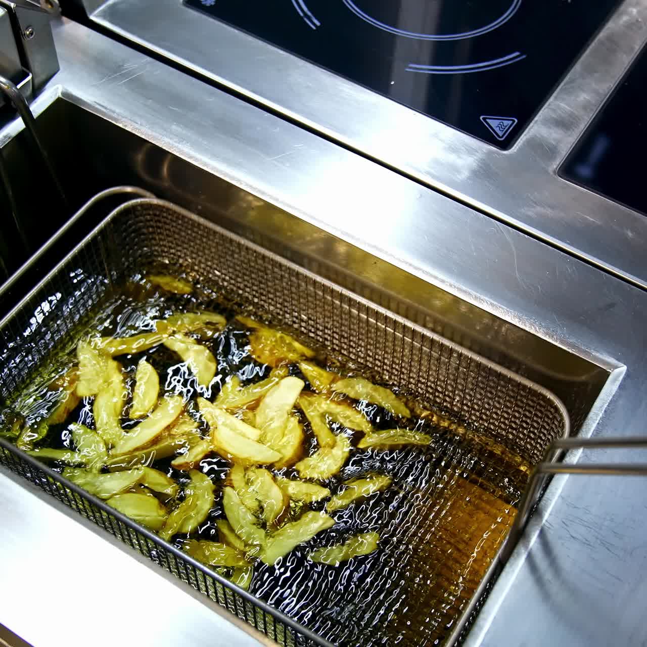 Cooking fries in deep fryer