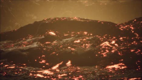 lava fields and hills at active volcano