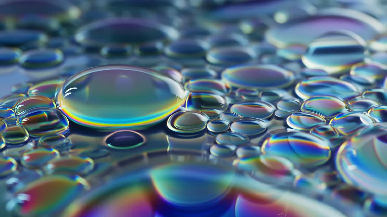 Colorful Iridescent Water Droplets Macro Abstract
