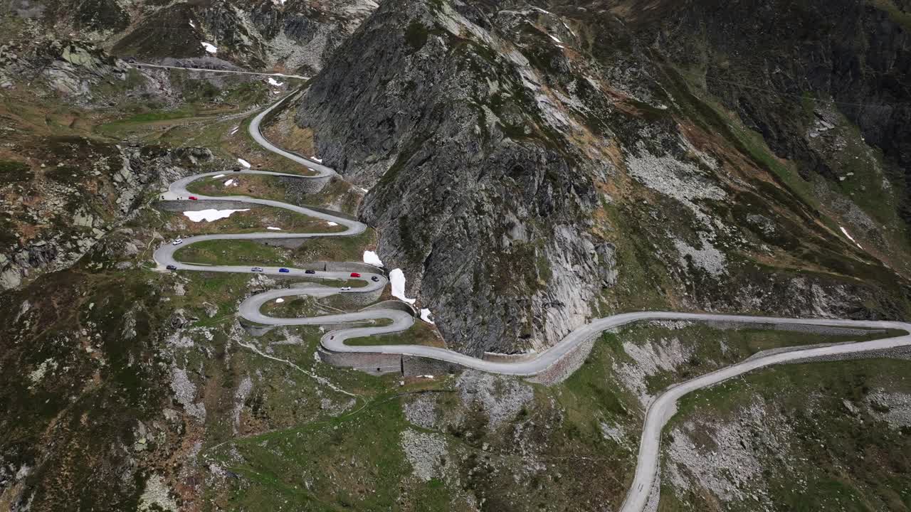 Aerial Overhead View Over Tremola San Gottardo