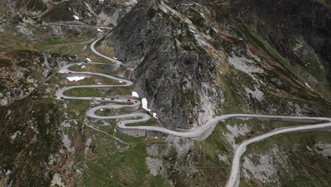 aerial overhead view over tremola san gottardo