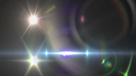 animation of spotlight with lens flare and light beam moving over dark background