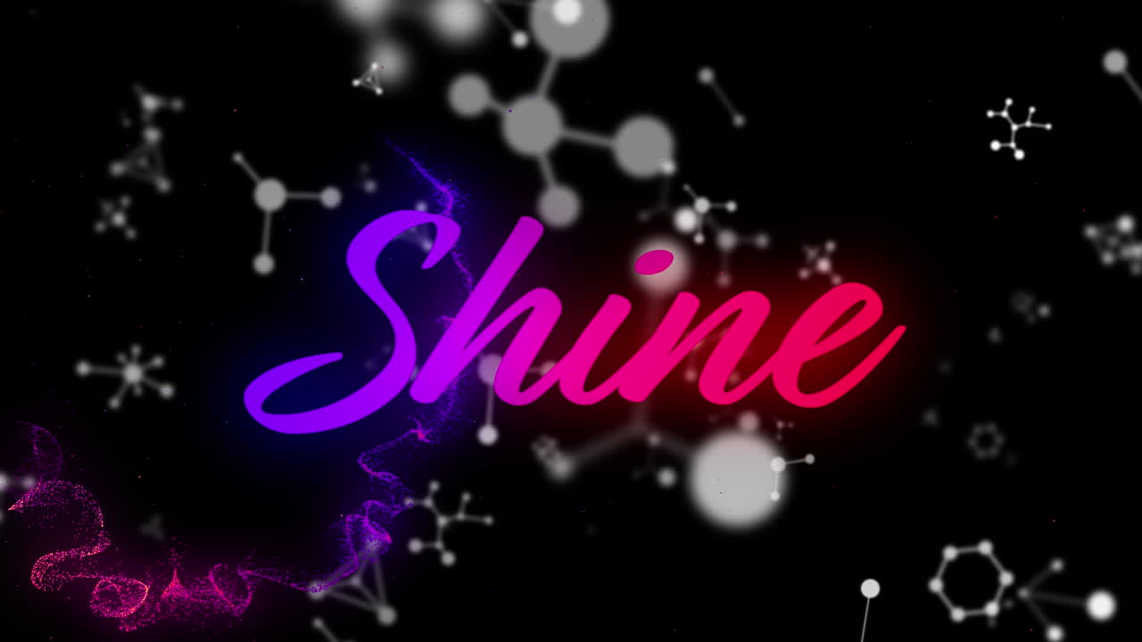 검은 바탕에 분자를 가진 반이는 네온 텍스트의 애니메이션