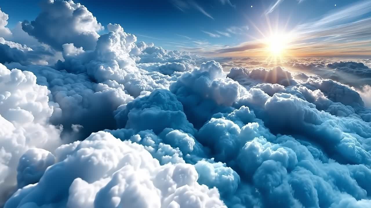 A view of the sun shining through the clouds in the sky