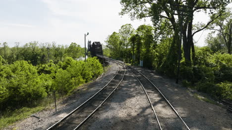 railroad crossing lee creek in van buren arkansas - drone shot