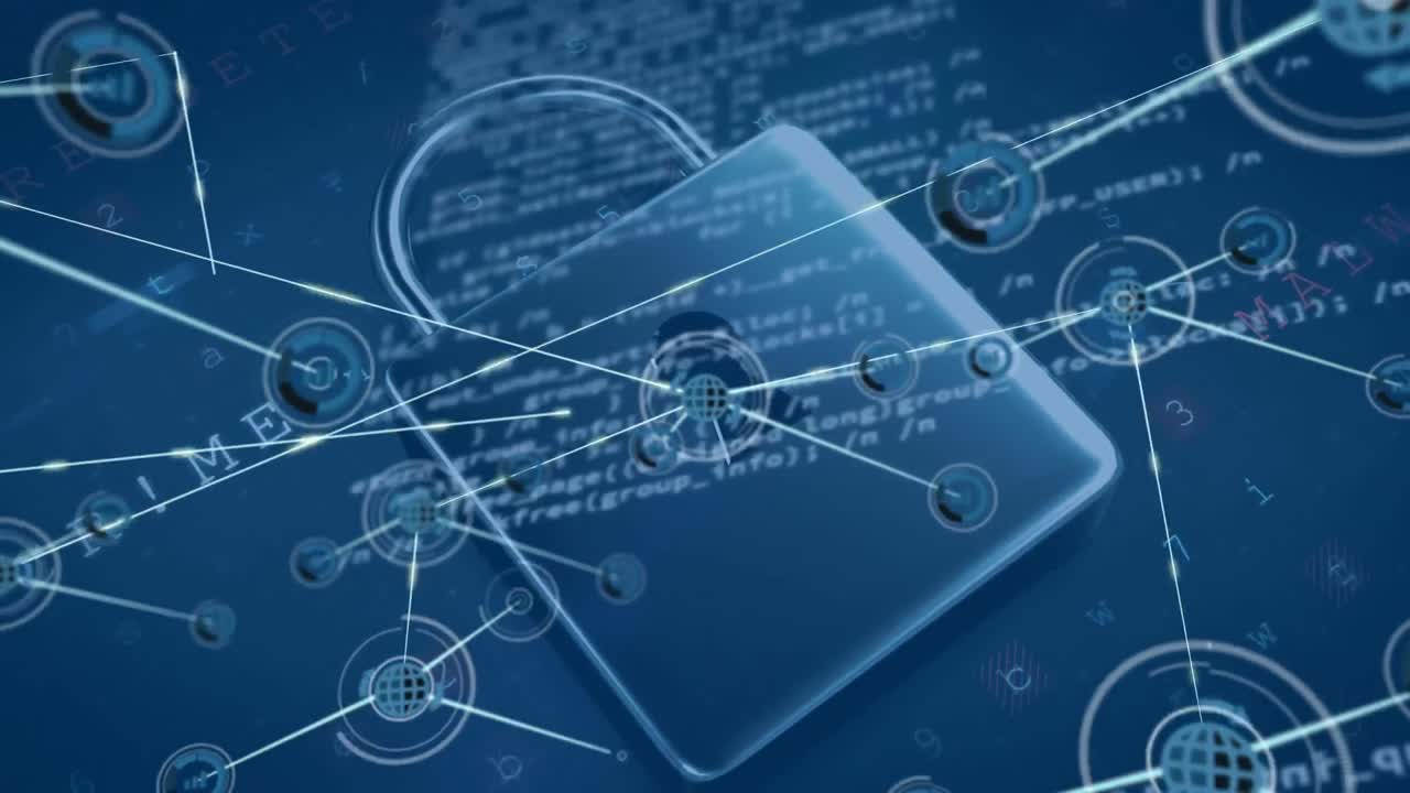 Animation of network of connections over numbers and padlock