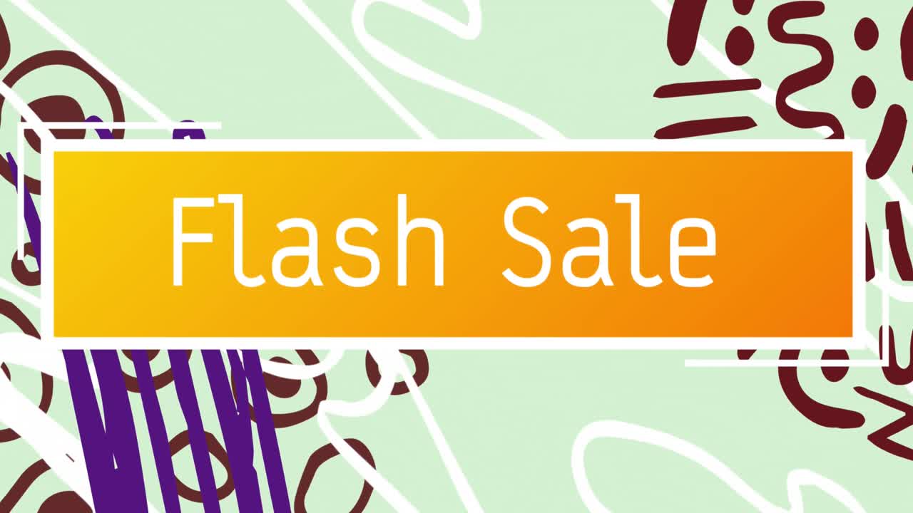 Animation of flash sale over abstract shapes on green background