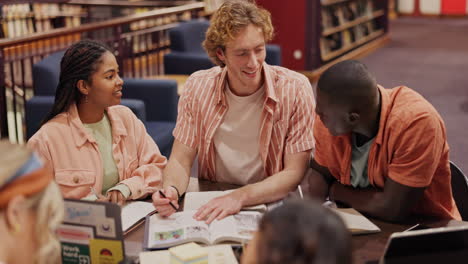 students studying together in library