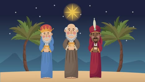 mery christmas animation with magic kings night scene