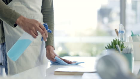 woman, sanitizing desk and cleaning service