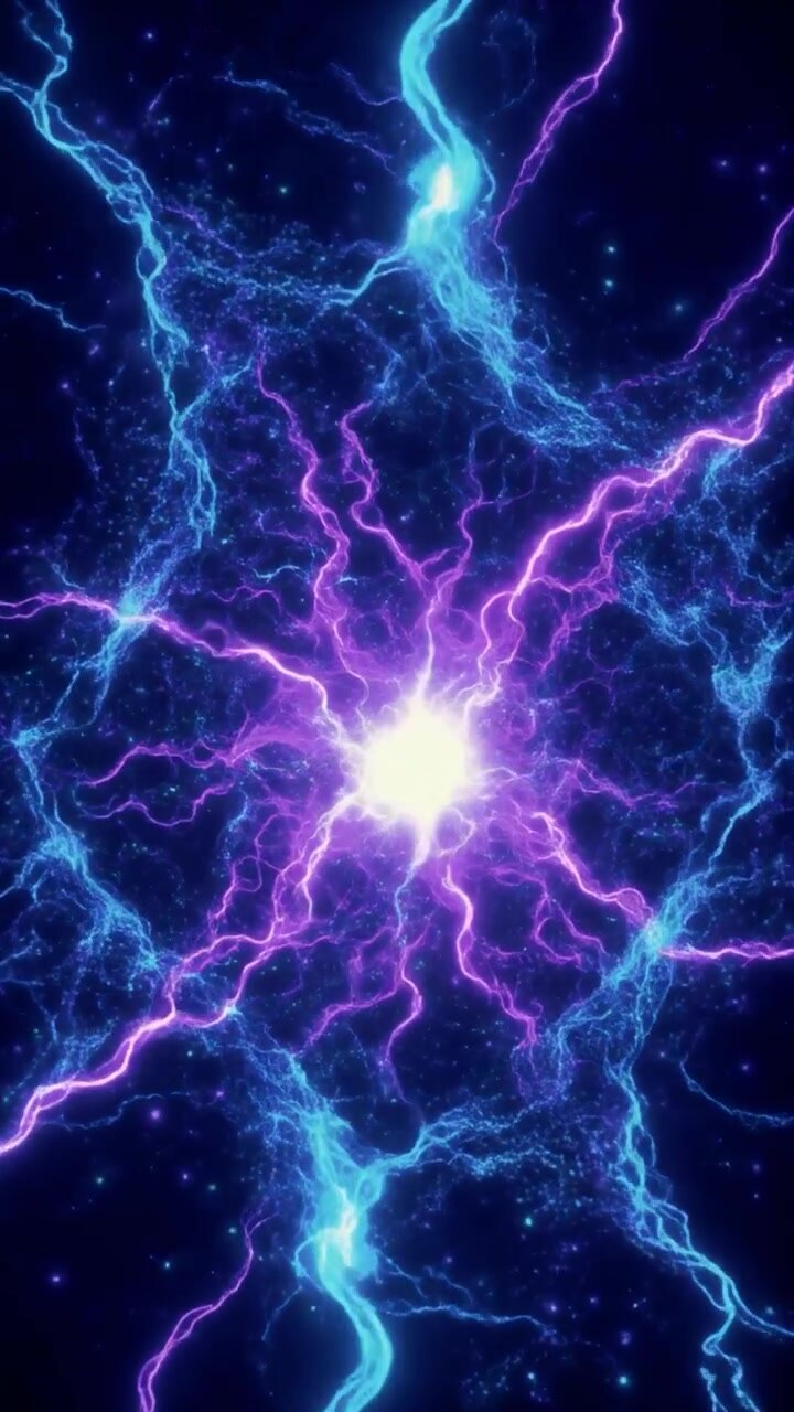 Animação Abstrata de Raios Elétricos Radiantes Roxos e Azuis