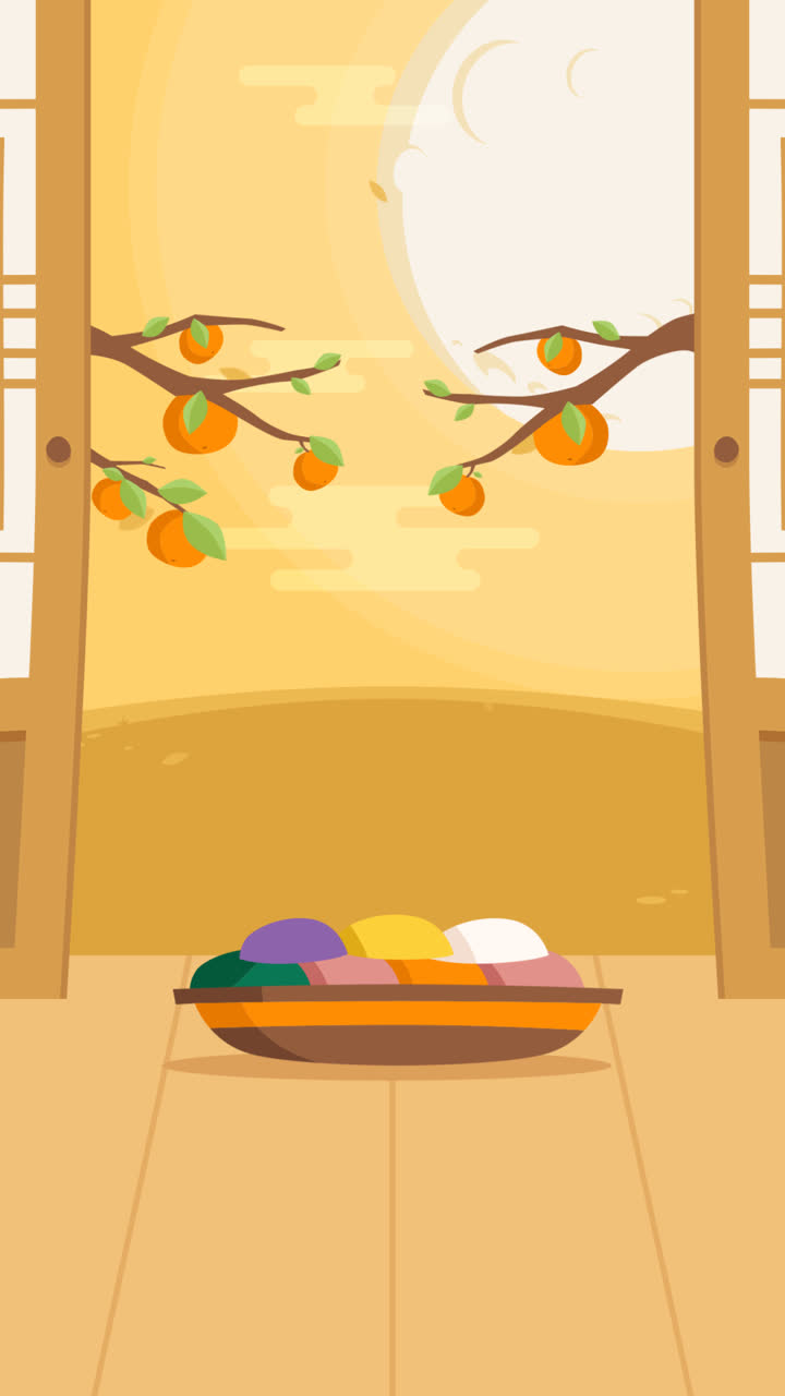 una animación del fondo tradicional de chuseok en estilo plano