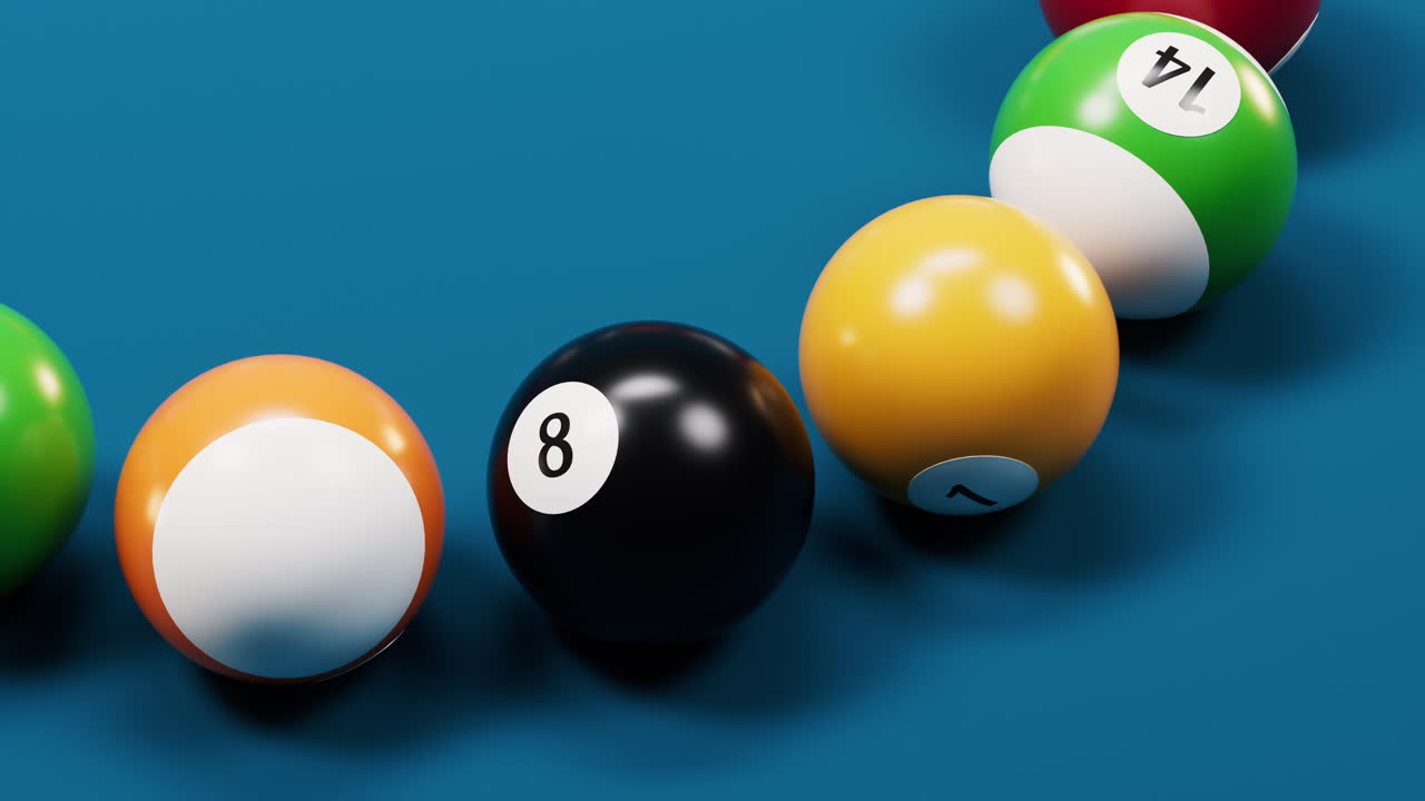 Colorful billiard balls with blue background, 3d rendering