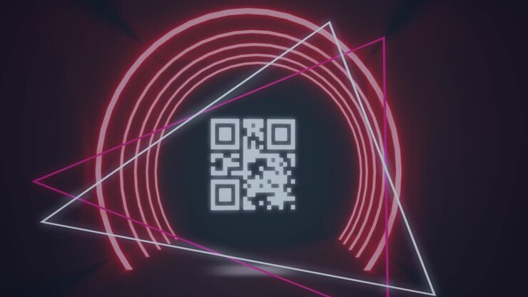 Animation of qr code circles and triangles on black background
