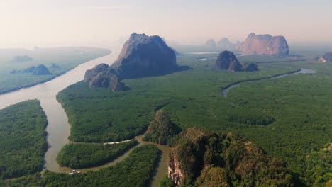 Aerial Ao Phang Nga National Park, Southern Thailand, drone above scenic landscape dreamy travel destination in Asia