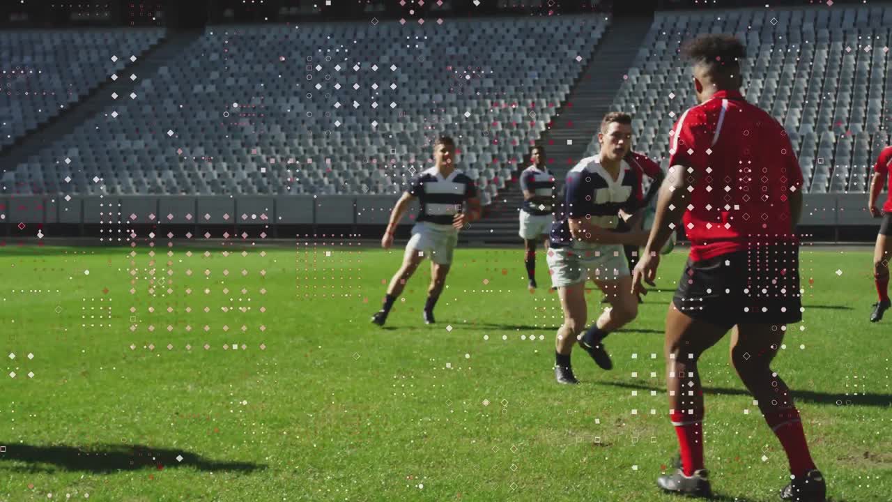 경기장에서 남성 럭비 선수들에 대한 스 ⁇ 의 애니메이션