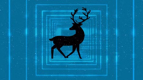 animation of reindeer and snow falling on blue background