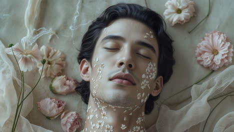 ethereal portrait of a man adorned with flowers