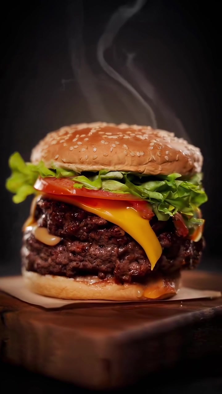 Appetitoso doppio cheeseburger fumante con formaggio fuso