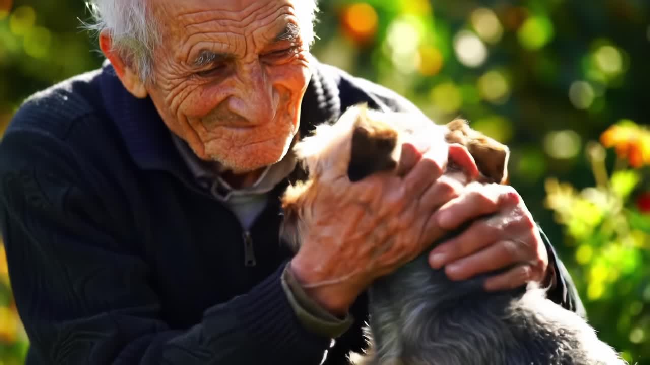 A Heartwarming Moment of Connection: An Elderly Man and His Beloved Dog Share Joyful Companionship in a Lush Garden Setting