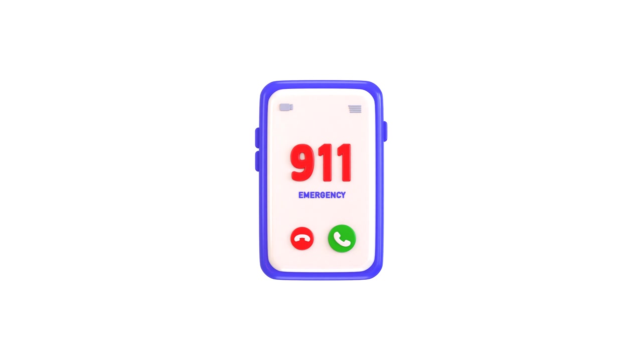 Animazione 3D di uno smartphone che mostra la schermata di chiamata di emergenza 911