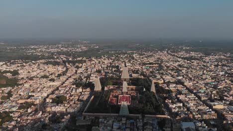 epic aerial view of tiruvannamalai cityscape with famous arunachalesvara temple during beautiful sunset