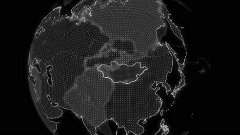 mongolia country alpha for editing data analysis technology globe rotating, cinematic video showcases a digital globe rotating, zooming in on mongolia country alpha for editing template