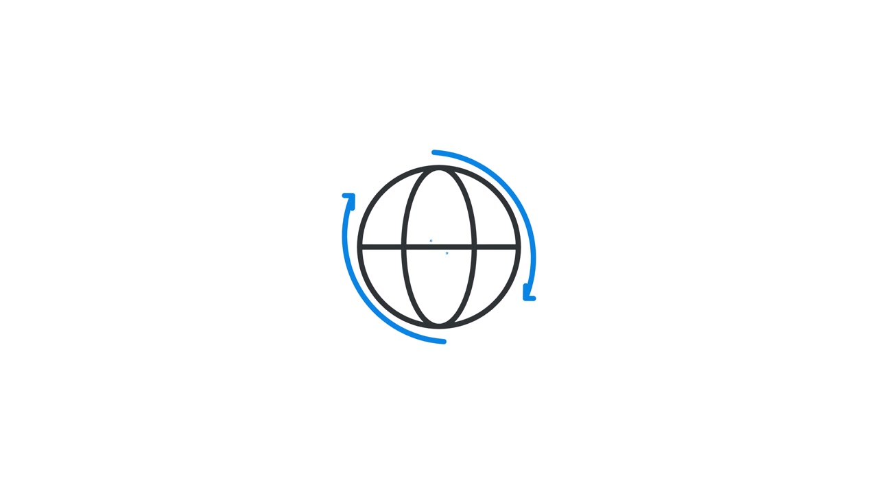 Icona del globo in line art animata con frecce rotanti