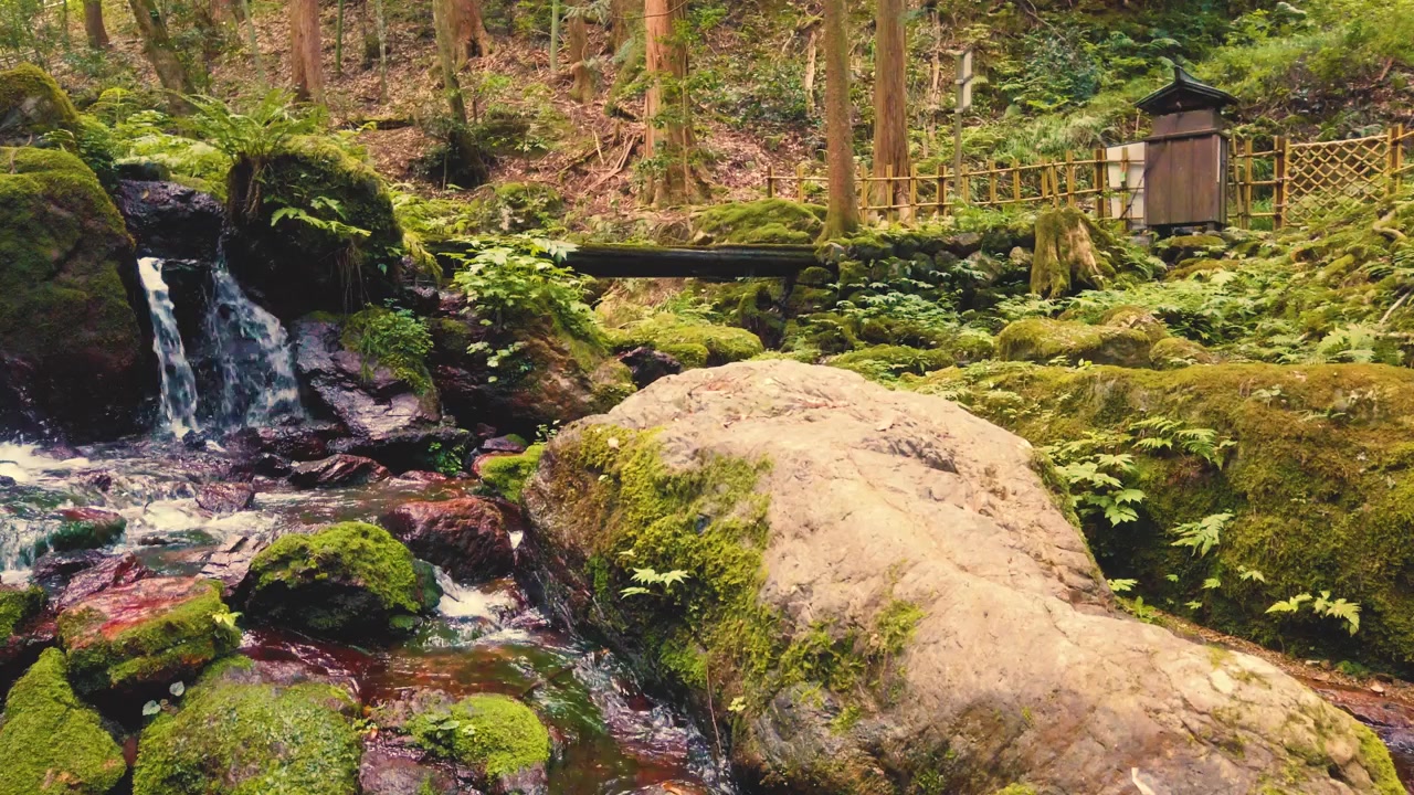 Japanische Zen-Kaskade, Wasserlauf-Landschaft in Moosstein, entspannende Kaskade