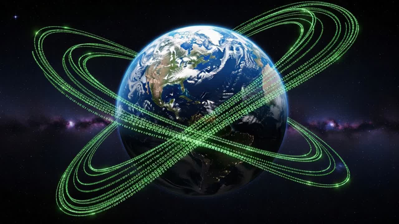 A Stunning Visualization of Earth Surrounded by Dynamic Digital Data Streams Symbolizing Connectivity and Technology in Outer Space