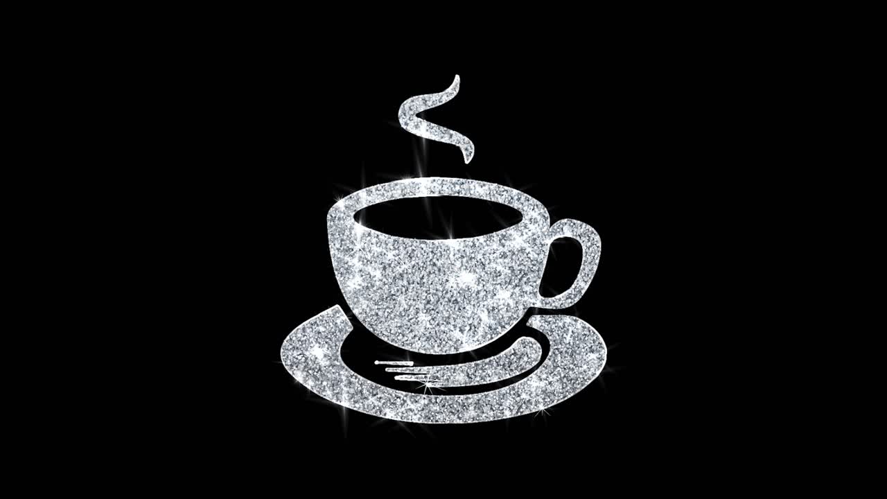 Cup of tea icon sparkling shining white blinking particles diamond glitter loop light 4k animation