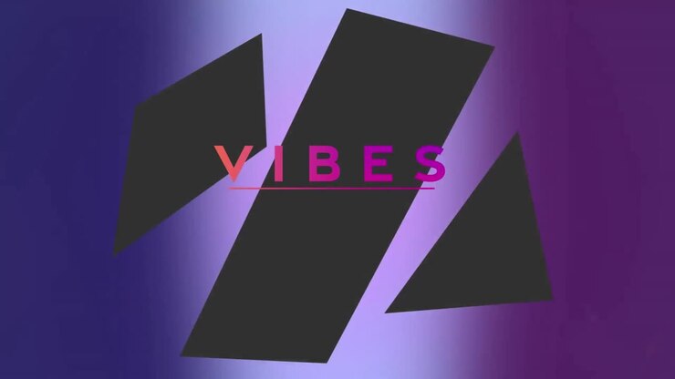 Animation of vibes text over shapes on purple background