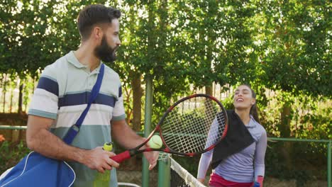 video of happy caucasian couple on the court