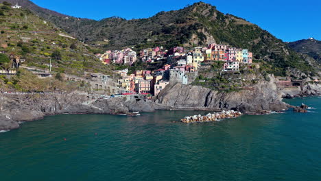 colorful houses on the coastline of manarola in cinque terre, italy, by the sea