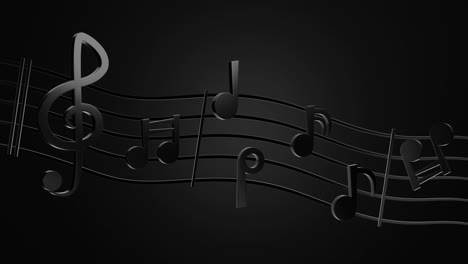 black music notes and wave music lines in darkness background.