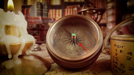 Vintage-style-travel-and-adventure.-Vintage-old-compass-and-other-vintage-items-on-the-table.