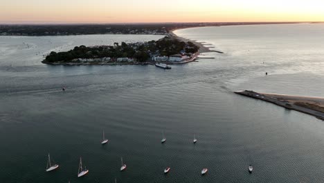 sunrise aerial view of sandbanks, dorset, england