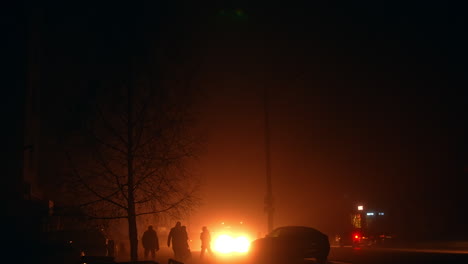 foggy night street scene