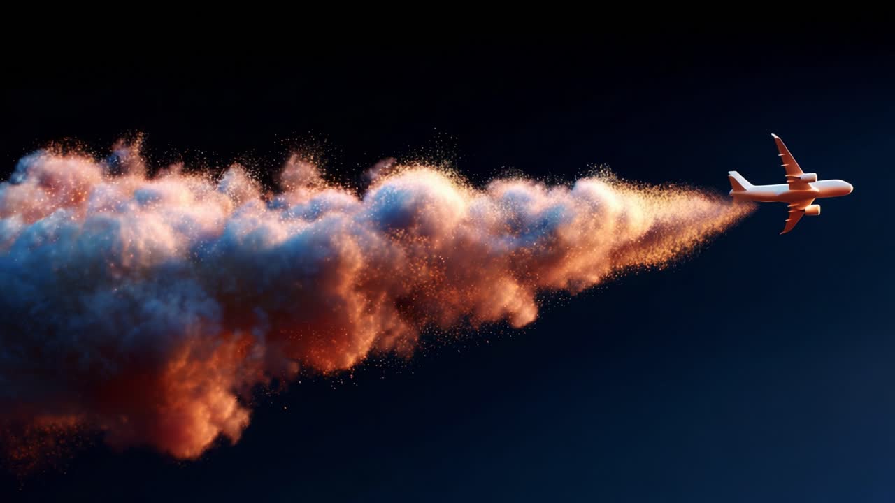 A Jet Airplane Captured in Stunning Detail, Leaving Behind a Colorful and Dynamic Cloud of Smoke Against a Darkened Sky Displaying Natural Beauty and Artistic Expression