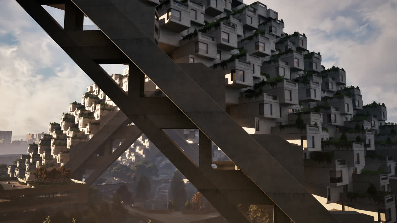 paisaje urbano de hormigón futurista