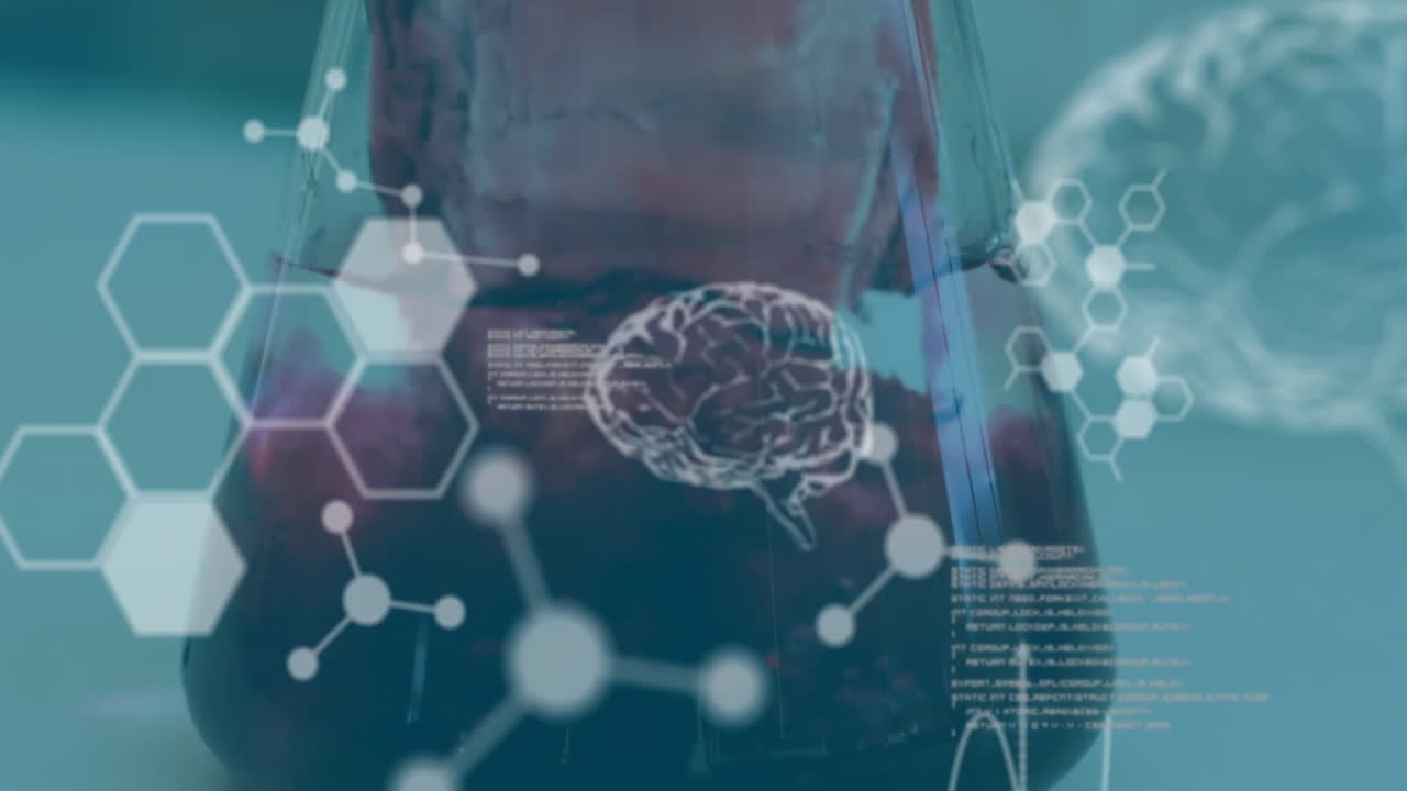 Animation of human brain and scientific data processing over laboratory
