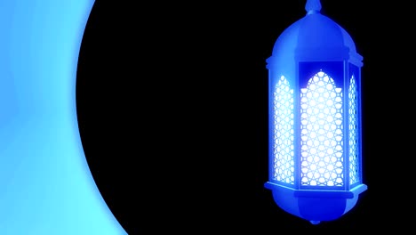 glowing celebration lantern hanging in moon on dark background. ramadan kareem islamic motion background. 3d loopable animation.