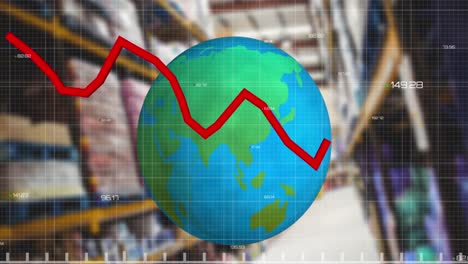 Animación-Del-Procesamiento-De-La-Línea-Roja-Con-Un-Globo-Terráqueo-Sobre-El-Almacén