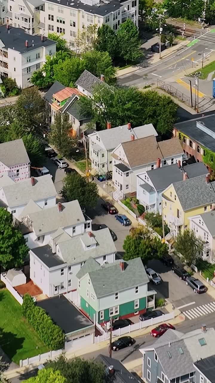 Vista aerea del paesaggio urbano negli USA con case e alberi