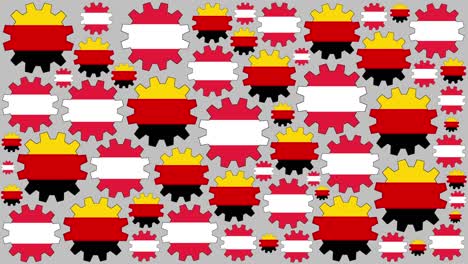 german and austrian flag gears spinning background