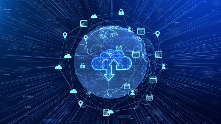 Cloud computing of cyber security of digital data network protection Loop background