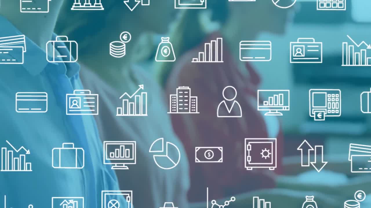 animación de iconos en línea sobre diversas personas de negocios que usan auriculares de teléfono