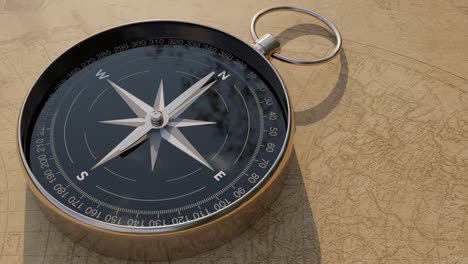 compass needle tries to point towards the north. magnetic compass on flat surface with copy space.