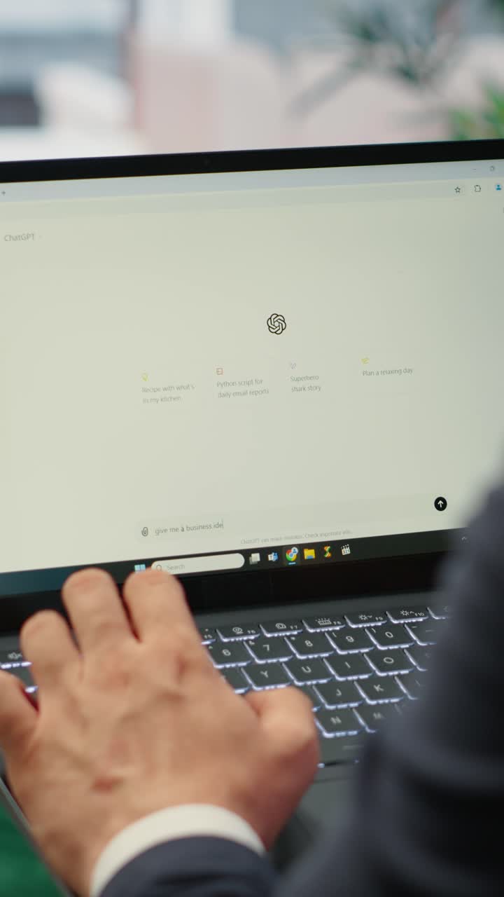 Vertical Video Bucharest, Romania - July 30th 2024 - CEO uses AI chatGPT software