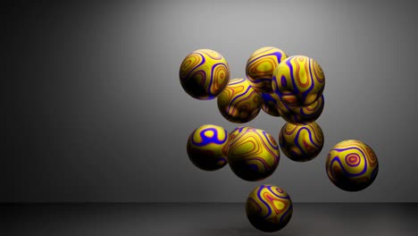 3d rendering. abstract background, volumetric glossy balls with cloudy texture on a gray background.